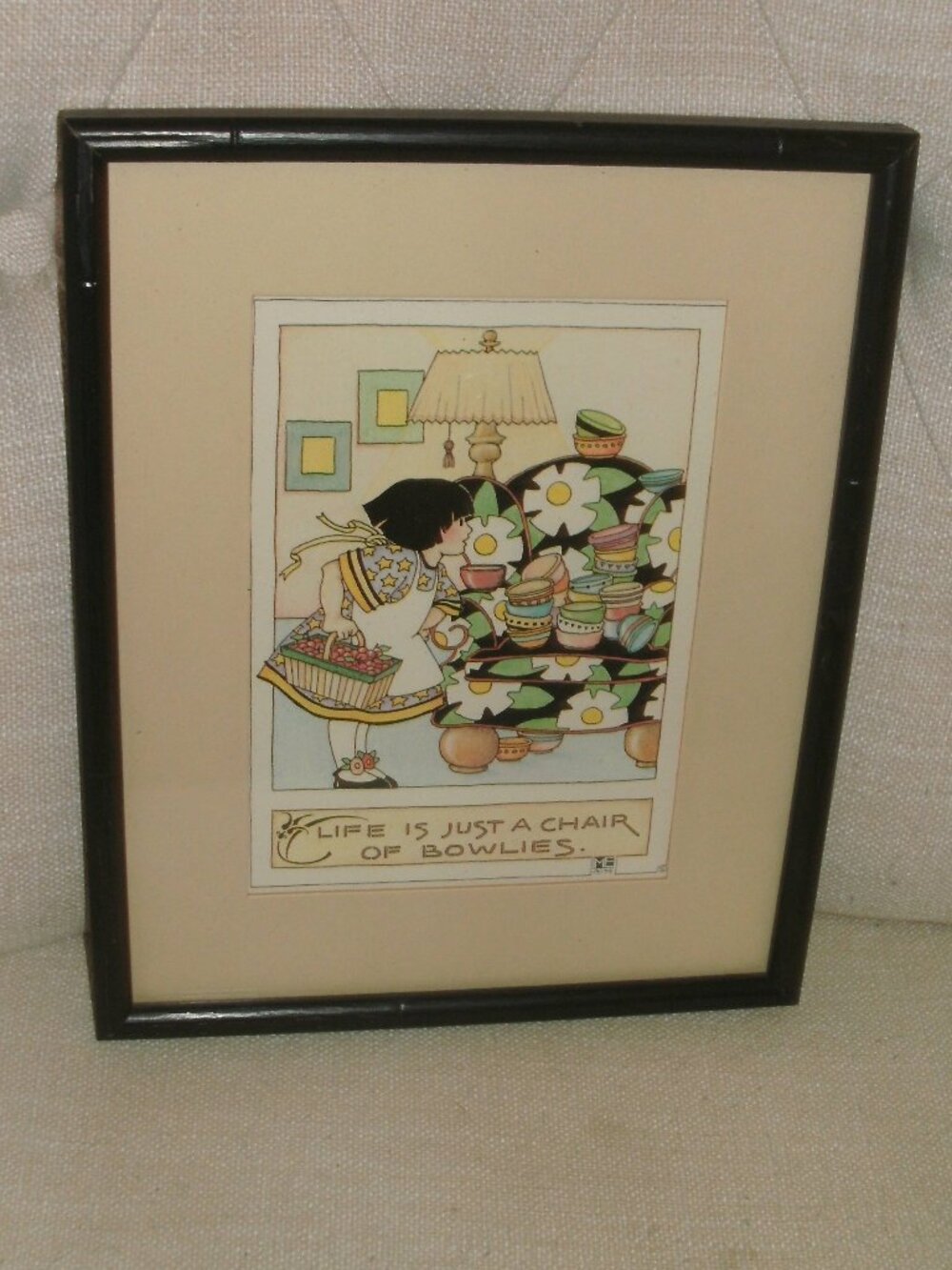 Vintage Chair of Bowlies Mary Engelbreit Fine Art Framed Print Litho USA 10"x8"